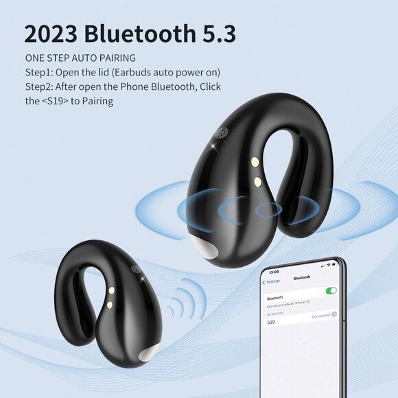 True Wireless Earbuds YYK-S19 Open Ear Headphones Black. New Sealed - Picture 2 of 4